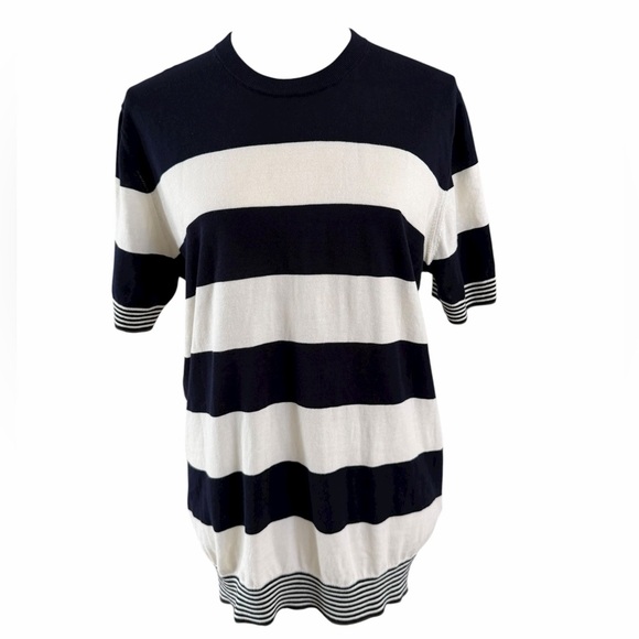 Massimo Dutti Tops - Massimo Dutti Short Sleeve Black and Cream Stripes Extea Fine Cotton Top